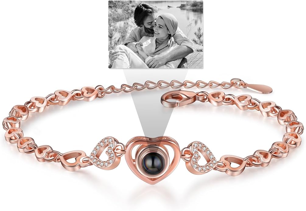 ROSI Personalized Bracelets with Picture Inside, Custom Projection Bracelets with Photos, Picture Bracelet Personalized Photo Gifts, Memorial Gifts for Women Mom Family Couple Girl