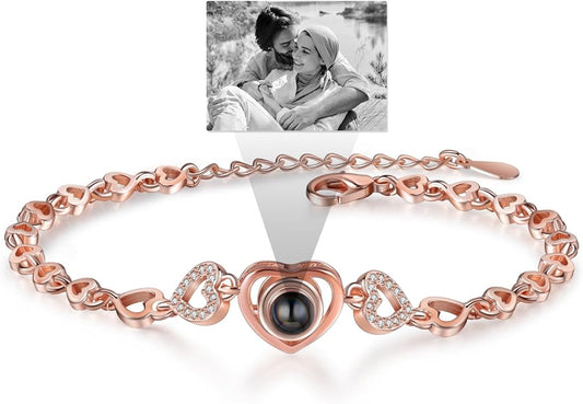 ROSI Personalized Bracelets with Picture Inside, Custom Projection Bracelets with Photos, Picture Bracelet Personalized Photo Gifts, Memorial Gifts for Women Mom Family Couple Girl