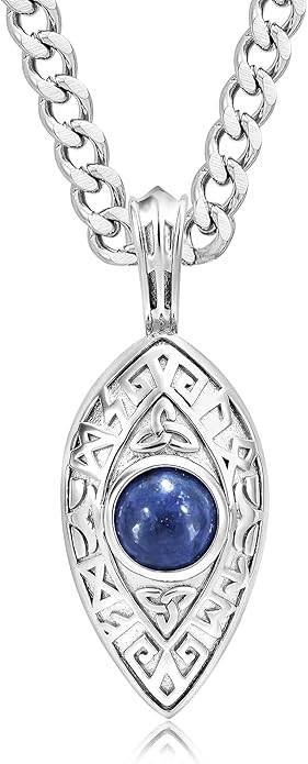 AWNL Dumortierite Moving Ball Necklace for Men Sterling Silver Engraved Runes Natural Gemstone Premium Pendant Necklace with Stainless Steel Chain Gift for Men 24 Inch