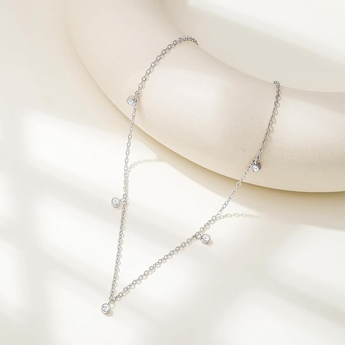 Dainty Necklaces for Women Cute Station Choker Necklace Cubic Zirconia Simulated Diamond Necklace Simple Layering CZ Necklace Trendy Jewelry Gifts