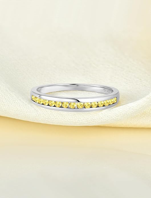 YL Stackable Rings 925 Sterling Silver Halo Birthstone Eternity Bands Jewelry for Women