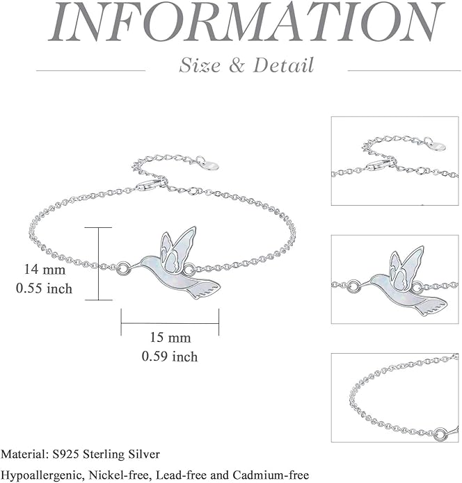 Butterfly/Phoenix/Dove/Dragonfly/Hummingbird Bracelet for Women 925 Sterling Silver Opal Bracelet Dainty Link Jewelry Birthday Christmas Gifts for Women Her