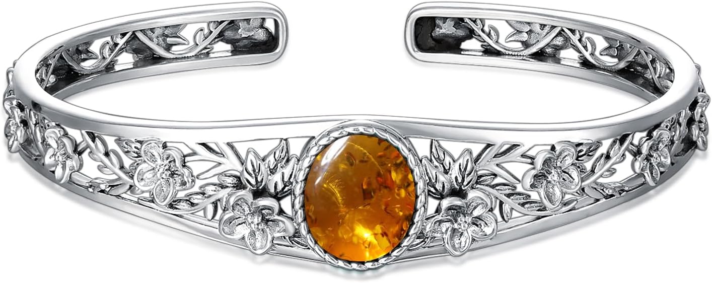 Genuine Turquoise Vintage Flower Bracelet Bangle, Sterling Silver Boho Adjustable Bangle Cuff Native American Jewelry for Women, Fit for 6.5 7 7.5 Inches