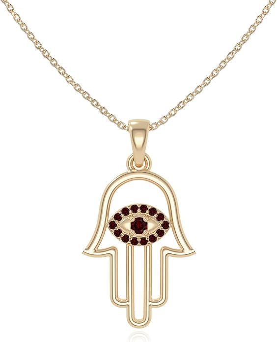 Natural Gemstone Evil Eye-Hamsa Hand Pendant Necklaces for Women in Silver/18K Yellow/Rose Gold Vermeil,Birthstone Jewelry Gifts for Her Birthday,Anniversary,Christmas,Graduation