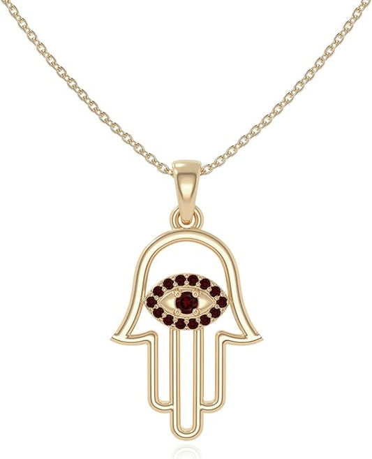 Natural Gemstone Evil Eye-Hamsa Hand Pendant Necklaces for Women in Silver/18K Yellow/Rose Gold Vermeil,Birthstone Jewelry Gifts for Her Birthday,Anniversary,Christmas,Graduation
