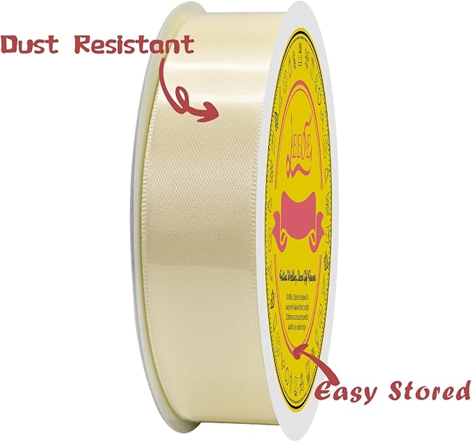 LEEQE Double Face Cream Satin Ribbon 7/8 inch X 25 Yards Polyester Cream Ribbon for Gift Wrapping Very Suitable for Weddings Party Hair Bow Invitation Decorations and More