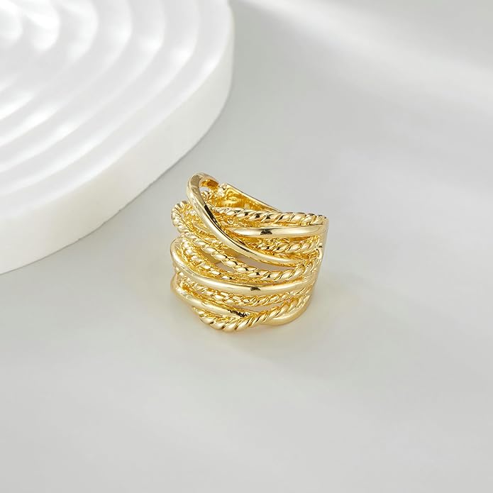 Wide Band Rings Twisted Rope Ring Two-Tone Mixed Metal Braided Statement Rings Fashion Jewelry for Women