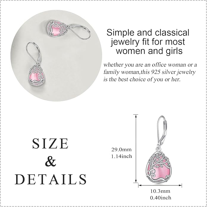 Moonstone Filigree Drop Dangle Teardrop Earrings 925 Sterling Silver Moonstone Leverback Earrings for Women Jewelry Gifts