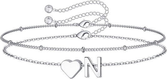 M MOOHAM Christmas Gifts for Grandkids Teens Girls -14K-Gold-Plated Heart Initial Bracelets for Women Girl Dainty Gold Bracelets Birthday Gift Stocking Stuffers for Women Teenage Girls Kids Gifts