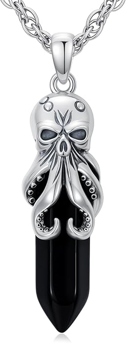 OHAYOO Octopus Tentacles Necklace 925 Sterling Silver Octopus Pendent Necklace Wrapped Obsidian Octopus Jewelry Gifts for Women