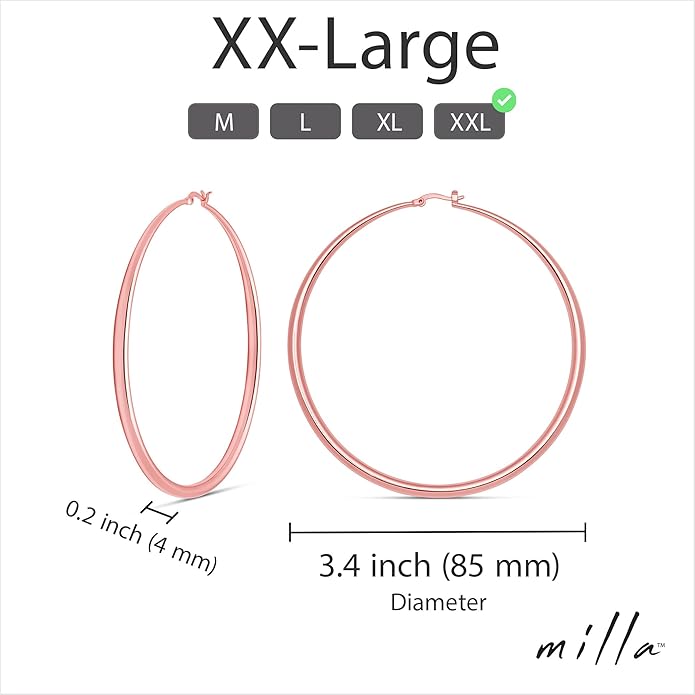 MILLA 14K Gold Hoop Earrings For Women, Silver Hoop Earrings & Rose Gold Earrings with Graduated Curvature