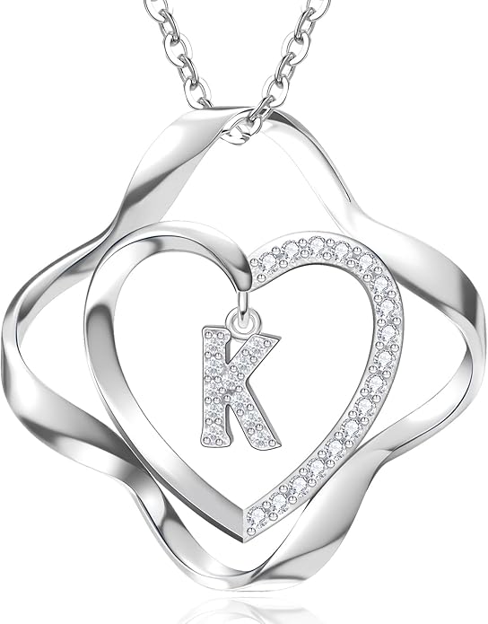 RIVIKO Love Knot Initial Necklace,925 Sterling Silver Letter Pendant Necklaces,Personalized Alphabet Jewelry Christmas Birthday Gifts for Women Wife Mom Friend