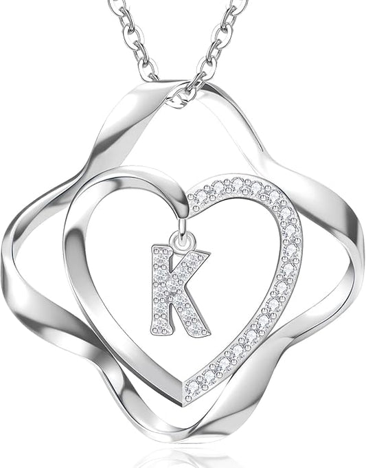 RIVIKO Love Knot Initial Necklace,925 Sterling Silver Letter Pendant Necklaces,Personalized Alphabet Jewelry Christmas Birthday Gifts for Women Wife Mom Friend