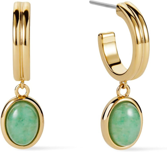 Ana Luisa Huggie Hoop Earrings - Solitaire Pendant Charm Earring - Dainty Hoop Pendant Earrings in 14K Gold Plated and Silver Rhodium Plated - Hypoallergenic, Water-Resistant, and Tarnish-Free