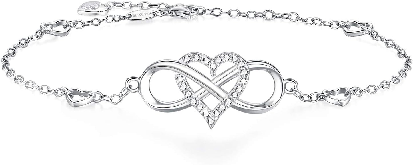 BlingGem Anklets for Women 925 Sterling Silver Infinity Hear Ankle Bracelet Cubic Zirconia Rose Gold Summer Beach Stylish Foot Chain Summer Vacation Jewelry Gift for Mom Women