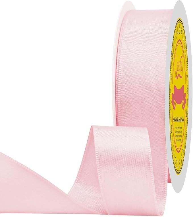 LEEQE Lt Pink Double Face Satin Ribbon 1 inch X 50 Yards Spool Bright Colors Very Suitable for Weddings Gift Package Wrapping Dancer Wand Sewing Party Hair Bow Invitation Decorations and More