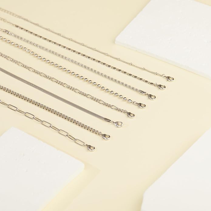 Sterling Silver Anklet Bracelets for Women Waterproof, 925 Sliver Plated CZ & Heart Charm Dainty Layer Anklets for Women Trendy, Simple Chain Anklets Set Gifts for Women, Jewelry Gifts for Her Women Mom Wife Girlfriend