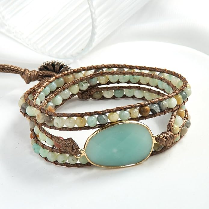 ZOSOJONA Boho Wrap Bead Bracelet for Women - Handmade Adjustable Natural Stone Beaded Bracelets Rope Yoga Healing Bracelet Bangle Hippie Jewelry