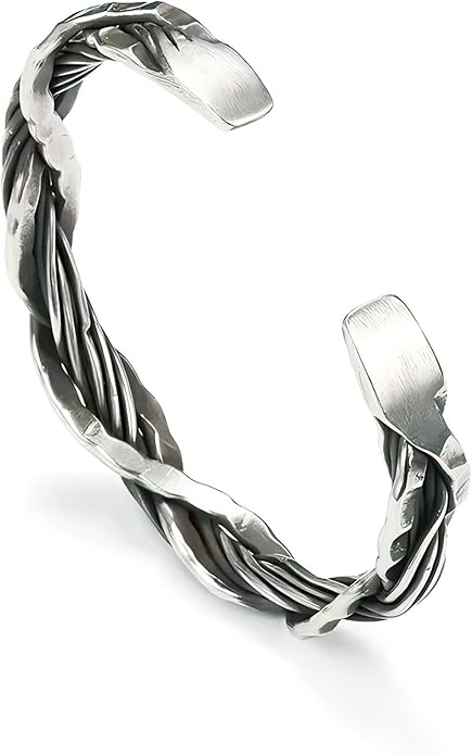Kim Carrey S925 Sterling Silver Bracelet, Open Bangle Cuff Design, Men's Stacked Bracelets Gift Jewelry for My Man