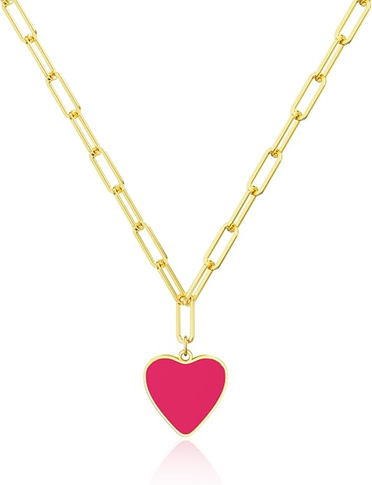 Tewiky Cute Heart Necklace Tiny 14k Gold Heart Pendant Choker Necklaces Small Gold Love Open Heart Chain Necklace for Women Dainty Gold Necklace Gifts for Her