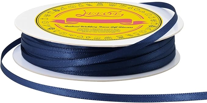 LEEQE Double Face Navy Blue Satin Thin Ribbon 1/8 inch X 50 Yards Polyester Navy Blue Ribbon for Gift Wrapping Very Suitable for Weddings Party Hair Bow Invitation Decorations and More