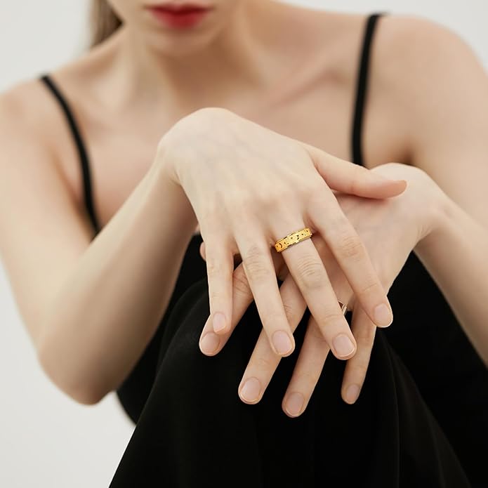 AmorArtSky Anxiety Ring for Women Men, Titanium Stainless Steel Spinner Ring, 5 Colors, 6MM, Size 6-10, 3 Styles Anxiety Ring-Moon Star, Sandblasted Finished, Hollow Outer