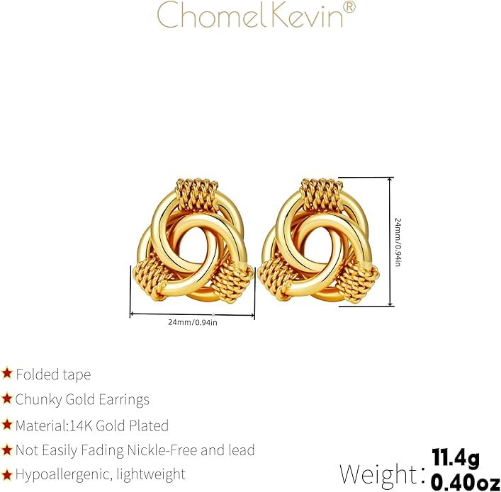 Trendy 14K Gold Plated Knot Earrings are Thick and Charming Pendant Earrings for Women They are Lightweight Hypoallergenic Fashion Accessories Jewelry Gifts for Women