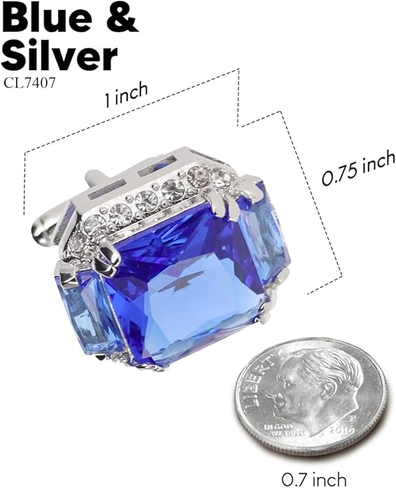 Rectangular Colored Diamond-Flanked Crystal Cuff Links – Tuxedo Suit Accessories, Cufflinks for Men