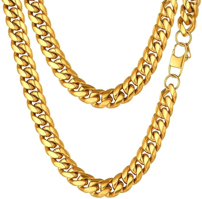 PROSTEEL 316L Stainless Steel Figaro Cuban Chain Necklace for Men, Black/18K Real Gold Plated, 4/5/6/7.5/9/10/13mm, 14inch-30inch, Come with Box