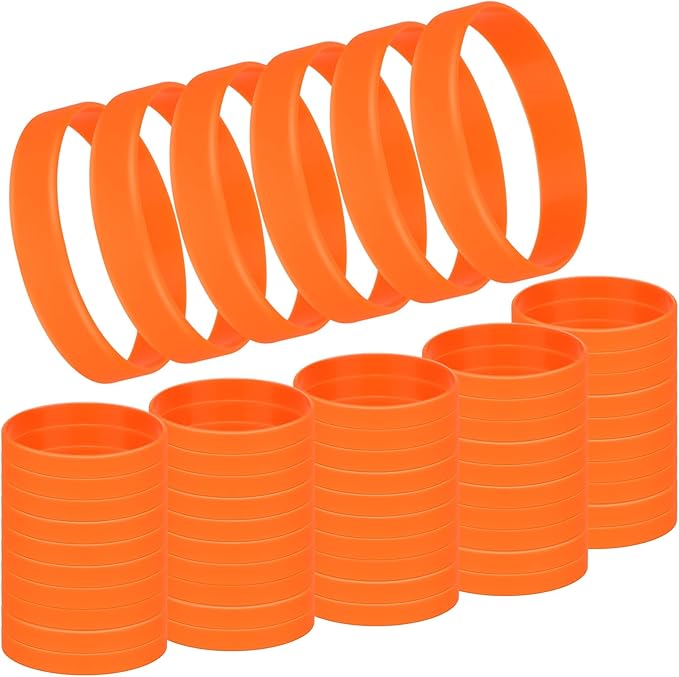 Rubber Bracelets Silicone Wristbands Unisex 50 Count, Silicone Rubber Bracelets, Stretch Wrist Band Bulk for Event-Orange