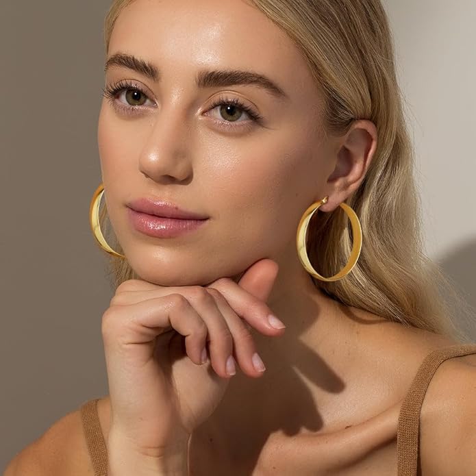 8mm Thick 925 Sterling Silver Hoops Earrings for Women 14K Real Gold Large Hoop Earrings Hypoallergenic and Lightweight Big Hoop Earrings for Women 20/30/40/50/60/70MM