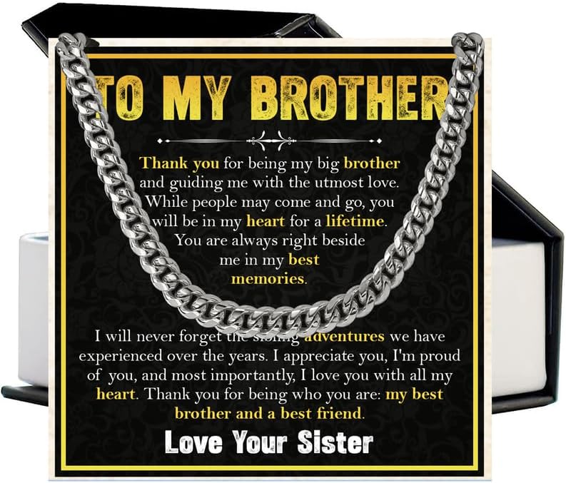 KOLMALK Brother Necklace - Cuban Link Chain Necklace for Men, To My Brother Gift from Sister for Birthday, Anniversary or Christmas