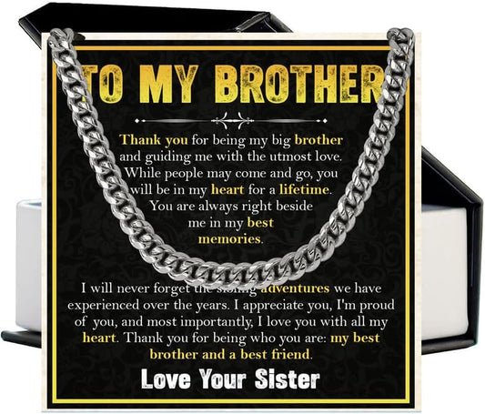 KOLMALK Brother Necklace - Cuban Link Chain Necklace for Men, To My Brother Gift from Sister for Birthday, Anniversary or Christmas