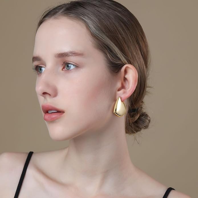 8YEARS Chunky Gold Hoop Earring for Women, 18K Gold Plated Lightweight Thick Hoops, Hypoallergenic Trendy Jewelry for Gift