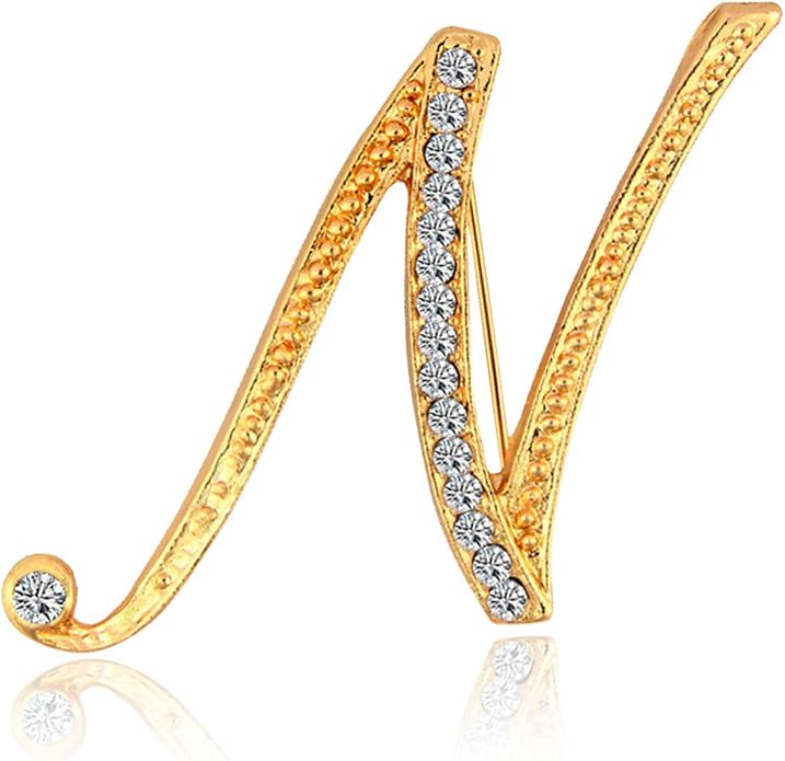 BeeGift Letter Brooch Pins Initial Rhinestone Brooch for Women Crafts,Rhinestone Crystal Lapel Pin Brooches Gold A-Z 26 Letters