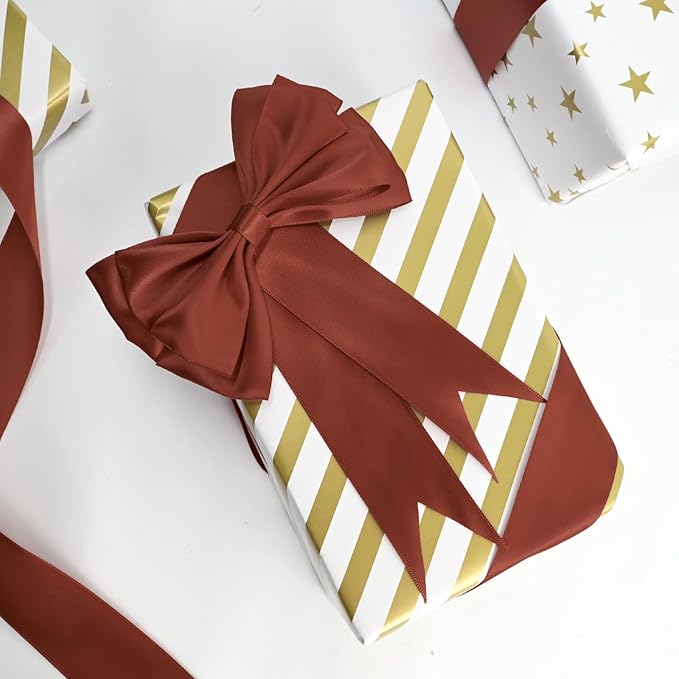 LEEQE Double Face Rust Satin Ribbon 1-1/2 inch X 50 Yards Polyester Rust Ribbon for Gift Wrapping Very Suitable for Weddings Party Hair Bow Invitation Decorations and More