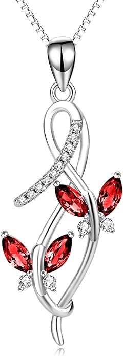 AOBOCO 925 Sterling Silver Infinity Butterfly Pendant Necklace with Birthstone Crystal from Austria, Anniversary Jewelry Gifts for Women