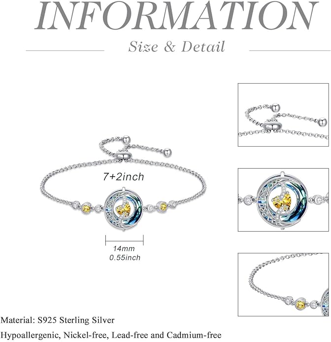 TOUPOP Birthstone Bracelet Moon and Star Bracelet 925 Sterling Silver Blue Crystal Jewelry Birthday Christmas Gifts for Women