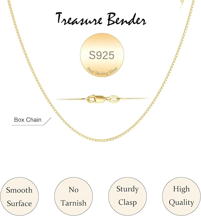 S925 Sterling Silver Box Chain Necklace for Women - 0.8mm Sterling Silver Box Chain Necklace Thick Sturdy Colourfast Chain Necklaces Jewelery for Women 16/18/20/22 Inch