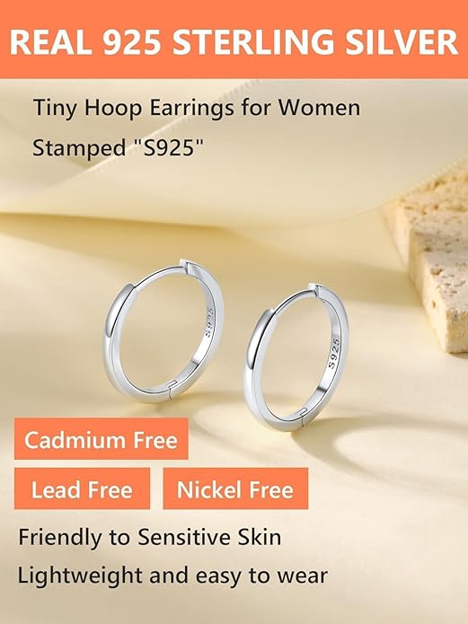 Silvora 925 Sterling Silver Small Hoop Earrings for Women Huggie Earrings Hypoallergenic Cartilage Earrings Tiny Hoops 6mm/8mm/10mm/12mm/14mm/16mm/18mm/20mm