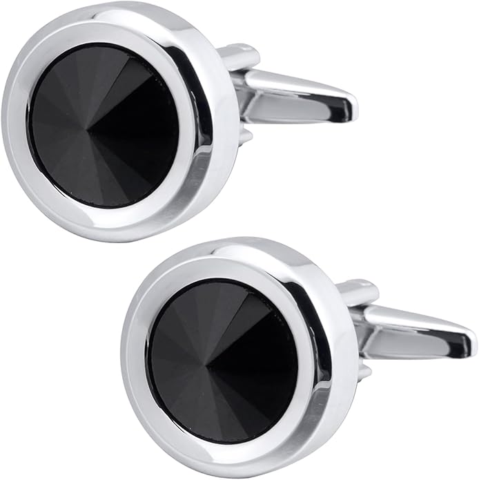 ZEEY Silver Round Crystal Gemstone Cufflinks for Men Women Classic Men's Cufflink Jewelry Set for Business Wedding Party Formal Events Daily Tuxedo Dress Shirt Accessories