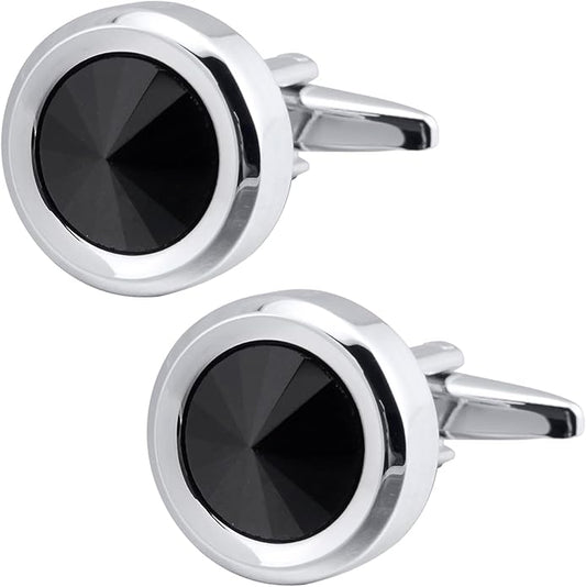 ZEEY Silver Round Crystal Gemstone Cufflinks for Men Women Classic Men's Cufflink Jewelry Set for Business Wedding Party Formal Events Daily Tuxedo Dress Shirt Accessories