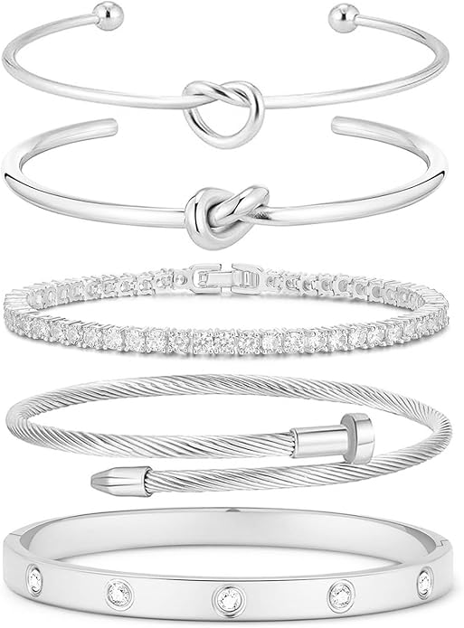 FAFUGA 18 K Gold Plated Love Bangle Bracelet Stack Cuff Jewelry for Women Jewelry Set for Women Gift with Box