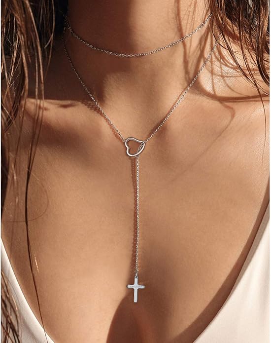 FOCALOOK Lariat Y-Necklaces | Long Necklaces for Women | Long Black Necklaces | Gold Necklaces for Women | Drop Heart Necklaces for Women | Front Adjustable Long Chain Necklace
