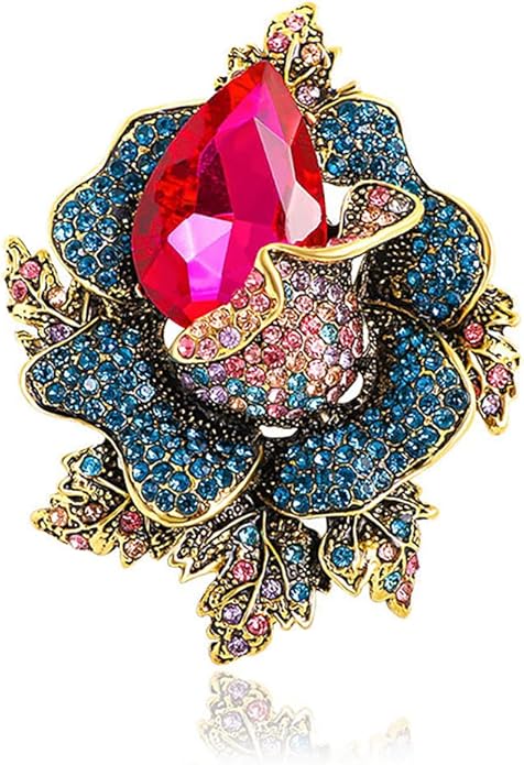 Rhinestone Flower Brooch For Women Crystal Rose Flower Brooch Pin Big Size Rhinestone Crystal Flowers Broochs Stylish Rhinestone Rose Flowers Pin Elegant Clothing Hat Bag Accessories