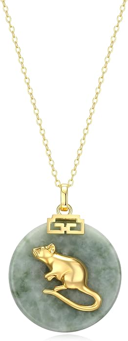 ETERNAL JADE .925 Sterling Silver 18K Gold Plated Chinese Zodiac Sign Pendant Necklaces for Women - Hypoallergenic Genuine Green Jade Gold Necklace for Women Zodiac Year Jewelry, 18 inch Chain