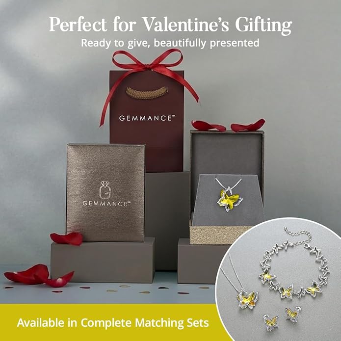 GEMMANCE Valentine's Day Gift Butterfly Birthstone Crystal Necklace, Silver Tone with 18”+2” Chain, Necklace for Mother’s Day Anniversary Birthday Gifts for Women and Daughter