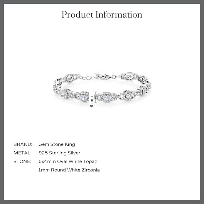 Gem Stone King 7-14 Cttw Oval Gemstone Birthstone Tennis Bracelet For Women | 925 Sterling Silver | Oval 6X4MM | 7 Inch With 1 Inch Extender | Fine Jewelry Gifts for Her Mom Women Wife