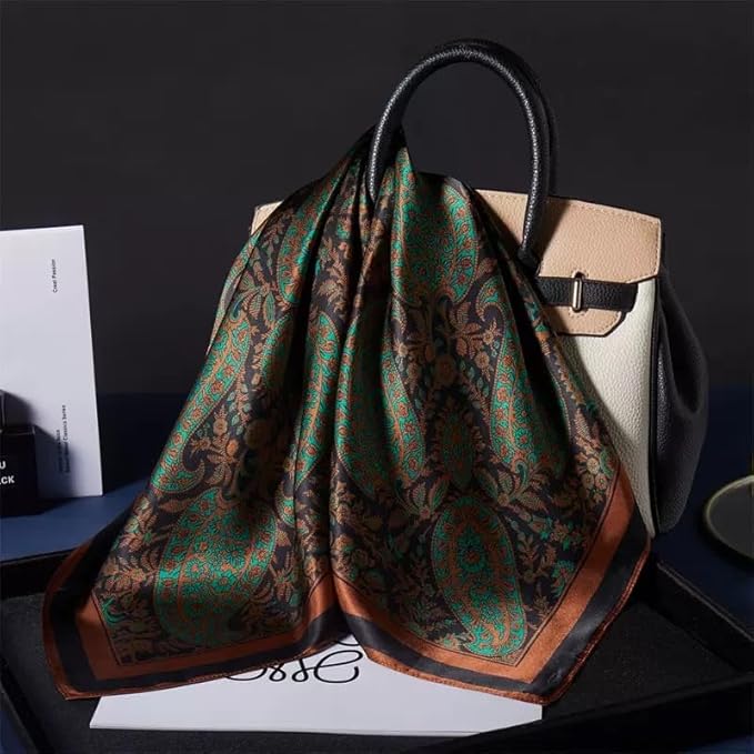 ANDANTINO 100% Mulberry Silk Square Scarf for Hair-25.6" X25.6'' Women Men Natural Silk Neckerchief Digital Printed Headscarf
