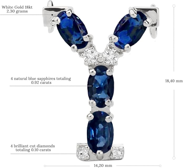 Albert Hern Blue Sapphire Initial Necklace With Diamonds & 18K Gold Chain | Irresistible Letter Pendants Jewelry | Perfect Valentine’s Day, Anniversary & Birthday Gift